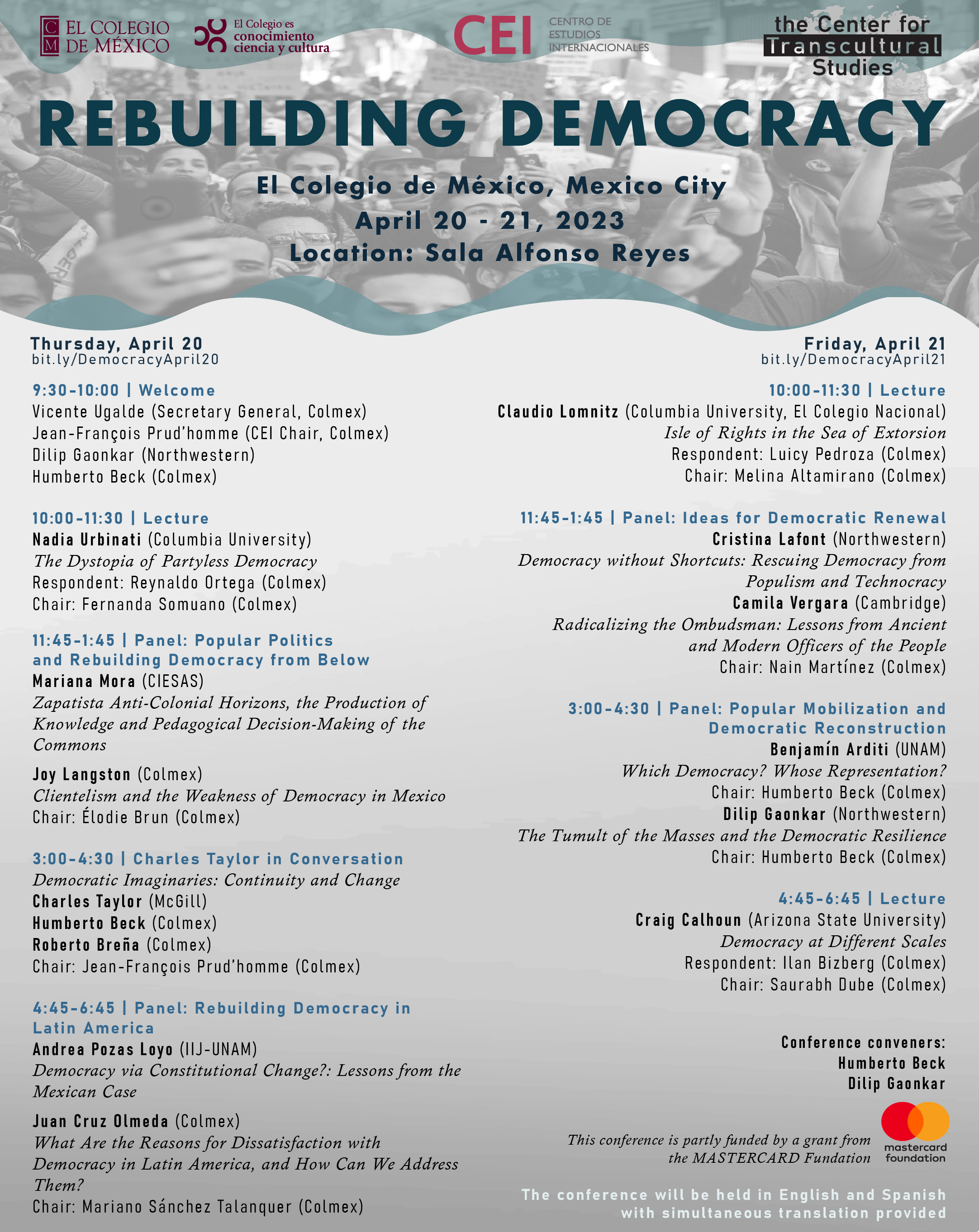 Poster/Schedule for the Rebuilding Democracy Conference